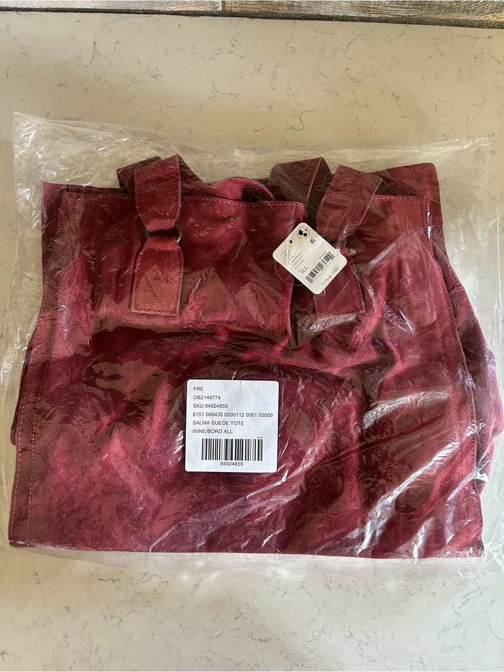 NWT Free People Salma Suede Tote Bag in Wine w/ Swag Bag Charm & Scarf - Picture 3 of 16